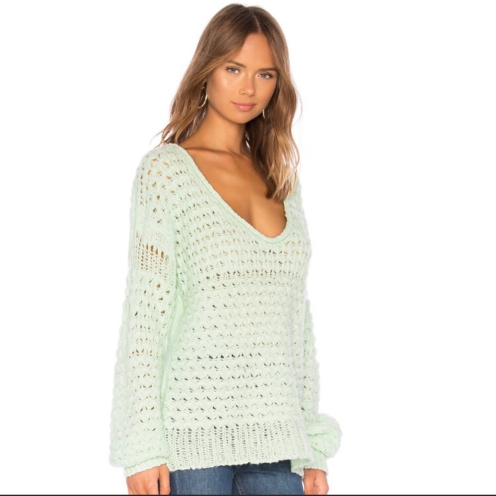 Crashing waves mint green sweater